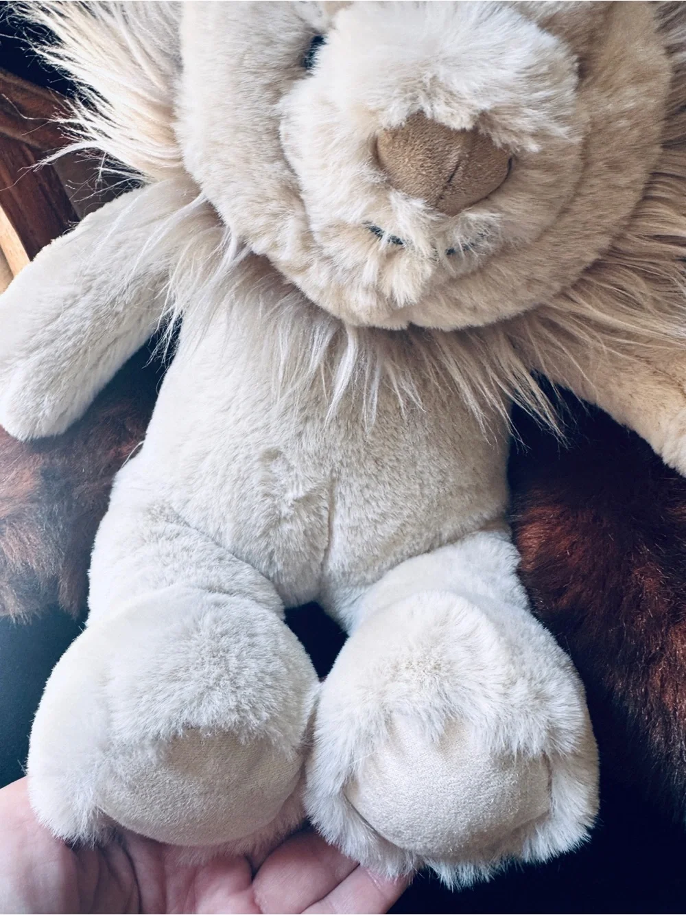 Pottery Barn Kids Cream Plush Lion with Fluffy Mane